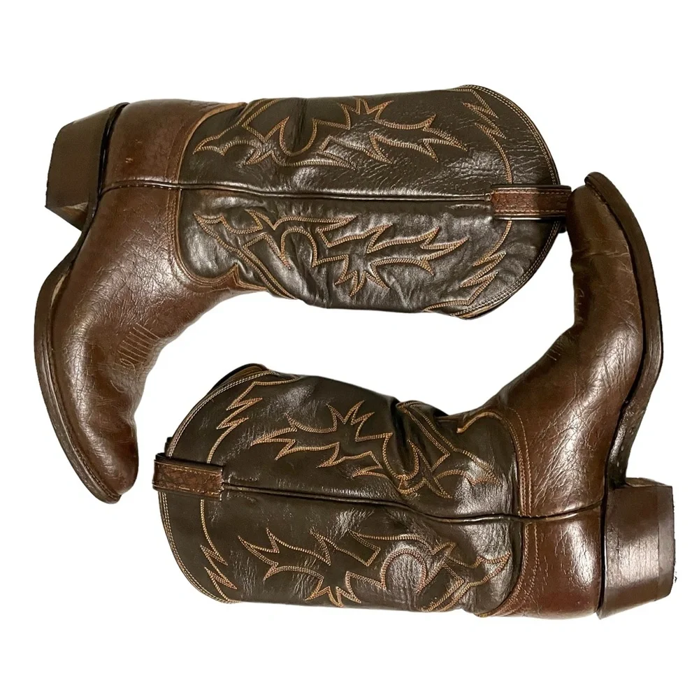 Tony Lama Brown Leather Cowboy Boots - Picture 4 of 7